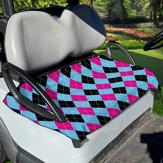 Blue Pink And Black Argyle Pattern Print Golf Cart Seat Cover