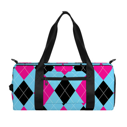 Blue Pink And Black Argyle Pattern Print Gym Bag