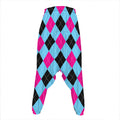 Blue Pink And Black Argyle Pattern Print Hammer Pants