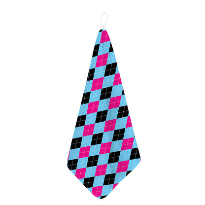 Blue Pink And Black Argyle Pattern Print Hand Towel