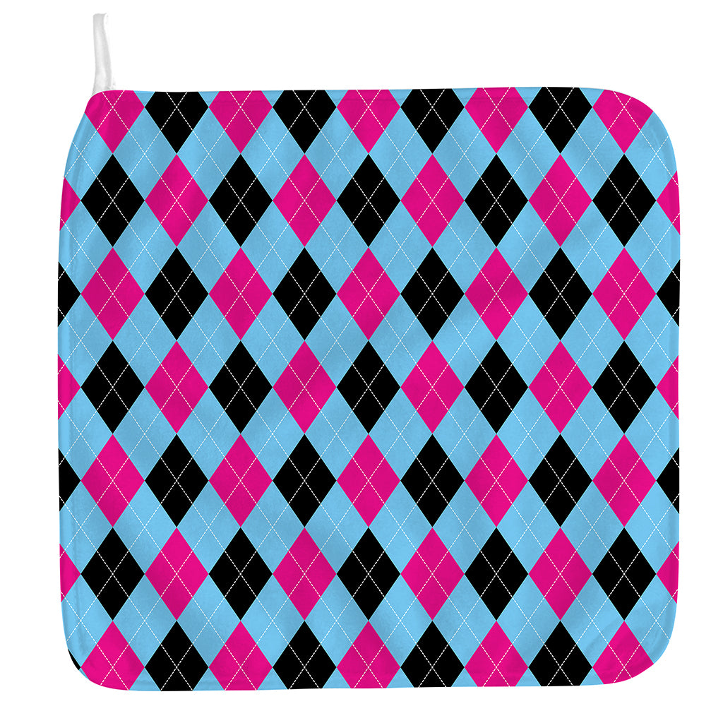 Blue Pink And Black Argyle Pattern Print Hand Towel
