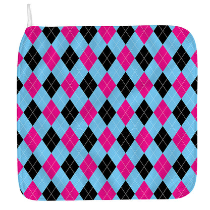 Blue Pink And Black Argyle Pattern Print Hand Towel