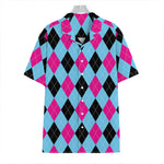 Blue Pink And Black Argyle Pattern Print Hawaiian Shirt