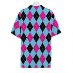 Blue Pink And Black Argyle Pattern Print Hawaiian Shirt