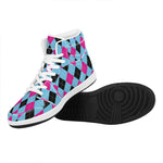 Blue Pink And Black Argyle Pattern Print High Top Leather Sneakers