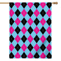 Blue Pink And Black Argyle Pattern Print House Flag