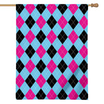 Blue Pink And Black Argyle Pattern Print House Flag