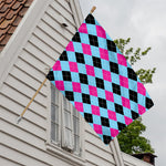 Blue Pink And Black Argyle Pattern Print House Flag