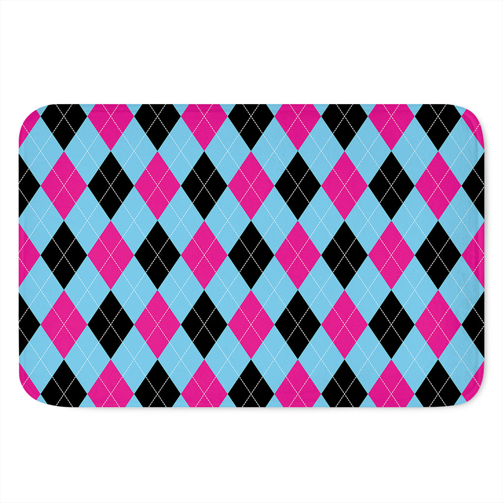 Blue Pink And Black Argyle Pattern Print Indoor Door Mat