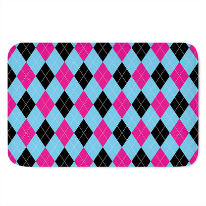 Blue Pink And Black Argyle Pattern Print Indoor Door Mat