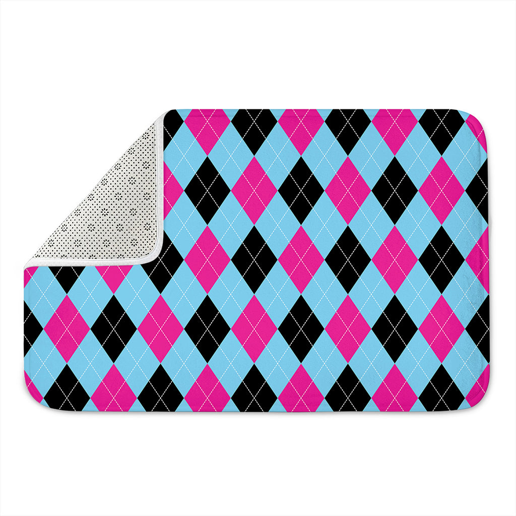 Blue Pink And Black Argyle Pattern Print Indoor Door Mat