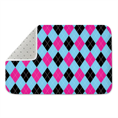 Blue Pink And Black Argyle Pattern Print Indoor Door Mat