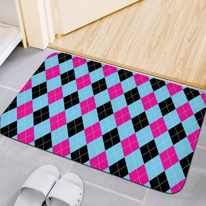 Blue Pink And Black Argyle Pattern Print Indoor Door Mat