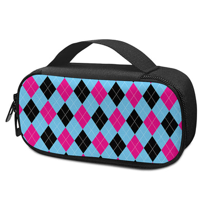 Blue Pink And Black Argyle Pattern Print Insulin Cooler Travel Case