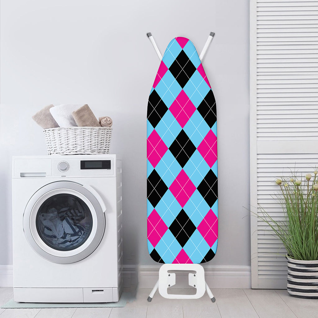 Blue Pink And Black Argyle Pattern Print Ironing Board Cover