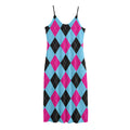 Blue Pink And Black Argyle Pattern Print Jersey Midi Cami Dress