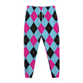 Blue Pink And Black Argyle Pattern Print Jogger Pants