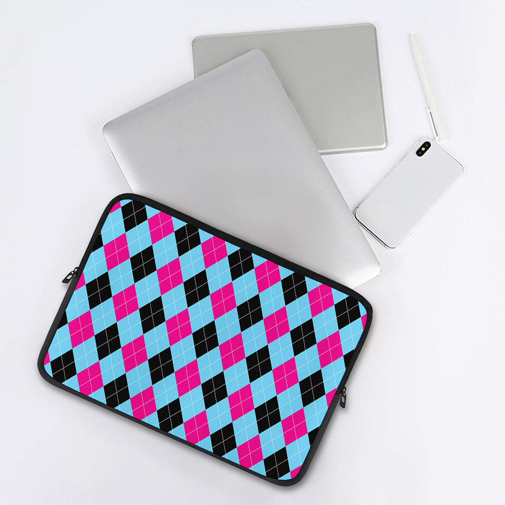 Blue Pink And Black Argyle Pattern Print Laptop Sleeve