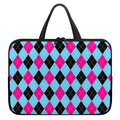 Blue Pink And Black Argyle Pattern Print Laptop Sleeve With Handle