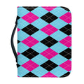 Blue Pink And Black Argyle Pattern Print Leather Bible Cover