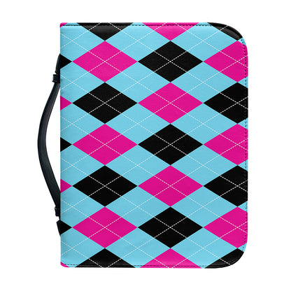 Blue Pink And Black Argyle Pattern Print Leather Bible Cover