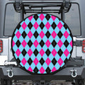 Blue Pink And Black Argyle Pattern Print Leather Spare Tire Cover