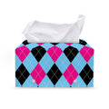 Blue Pink And Black Argyle Pattern Print Leather Tissue Box Cover