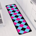 Blue Pink And Black Argyle Pattern Print Long Kitchen Mat