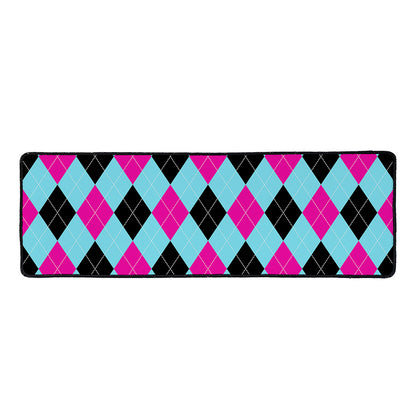 Blue Pink And Black Argyle Pattern Print Long Kitchen Mat