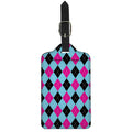 Blue Pink And Black Argyle Pattern Print Luggage Tag
