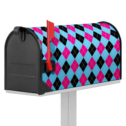 Blue Pink And Black Argyle Pattern Print Mailbox Cover