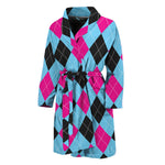 Blue Pink And Black Argyle Pattern Print Men's Bathrobe