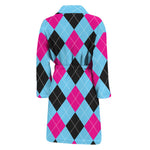 Blue Pink And Black Argyle Pattern Print Men's Bathrobe