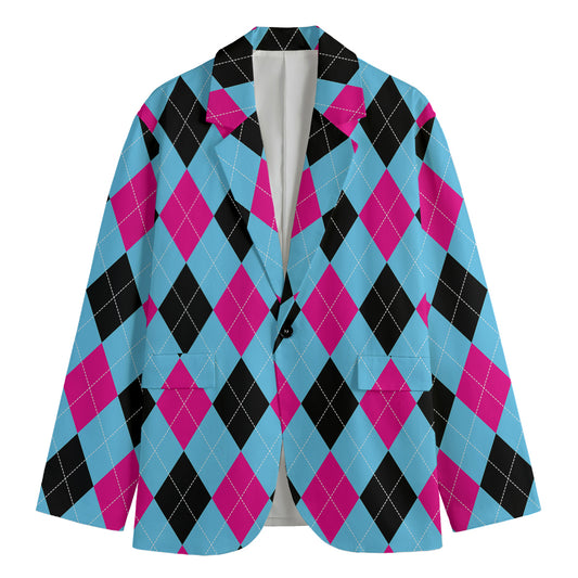 Blue Pink And Black Argyle Pattern Print Men's Blazer