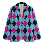 Blue Pink And Black Argyle Pattern Print Men's Blazer
