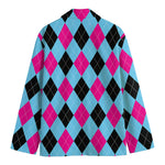 Blue Pink And Black Argyle Pattern Print Men's Blazer