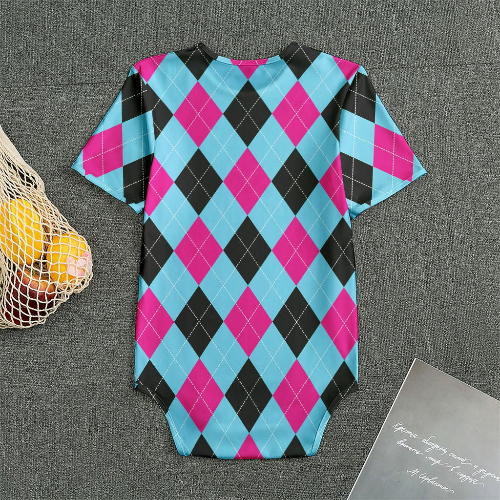 Blue Pink And Black Argyle Pattern Print Men's Bodysuit