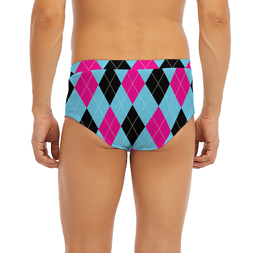 Blue Pink And Black Argyle Pattern Print Men's Briefs
