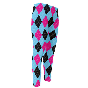 Blue Pink And Black Argyle Pattern Print Men's Compression Pants