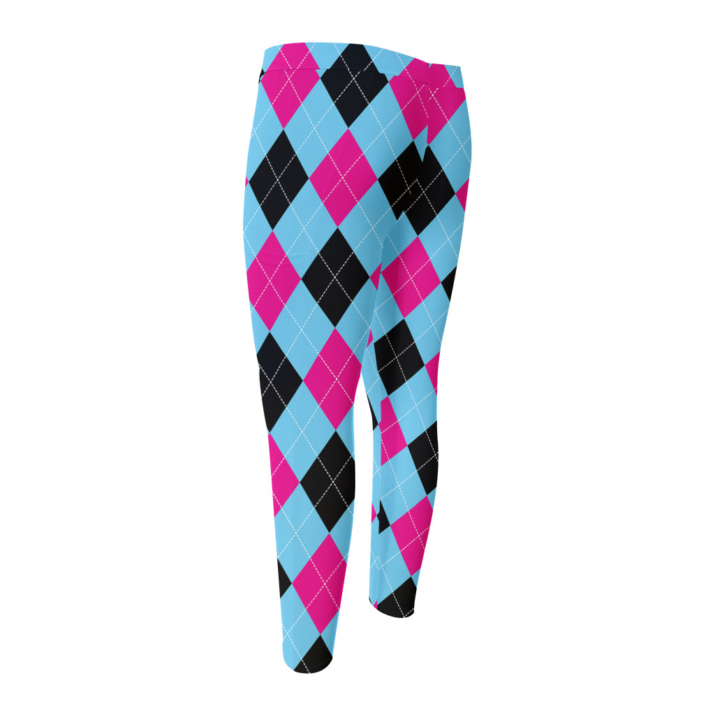 Blue Pink And Black Argyle Pattern Print Men's Compression Pants