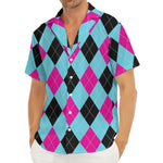 Blue Pink And Black Argyle Pattern Print Men's Deep V-Neck Shirt
