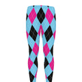 Blue Pink And Black Argyle Pattern Print Men's Leggings