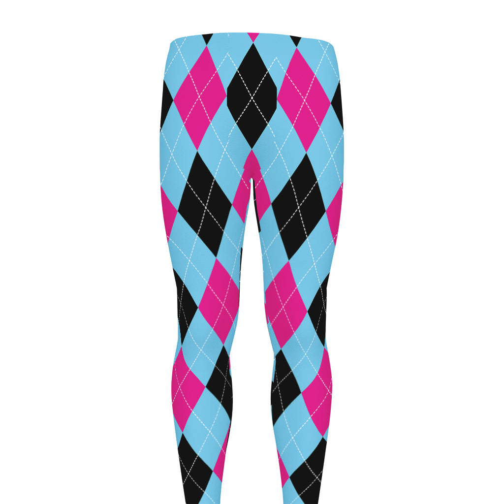 Blue Pink And Black Argyle Pattern Print Men's leggings