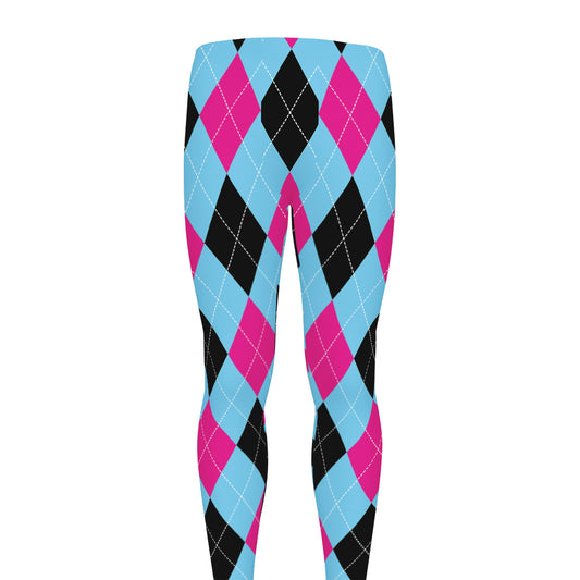 Blue Pink And Black Argyle Pattern Print Men's leggings