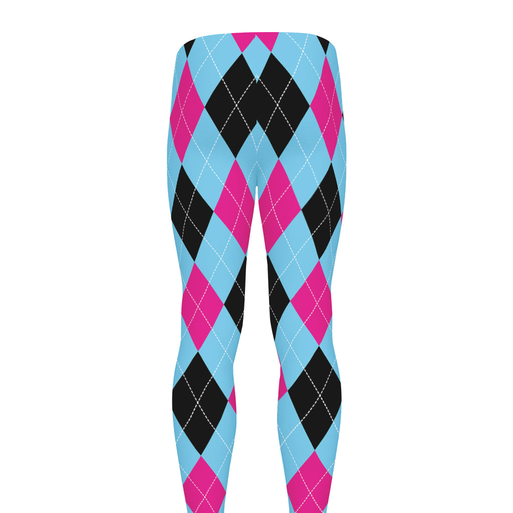 Blue Pink And Black Argyle Pattern Print Men's leggings