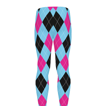 Blue Pink And Black Argyle Pattern Print Men's leggings