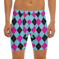 Blue Pink And Black Argyle Pattern Print Men's Long Boxer Briefs