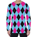 Blue Pink And Black Argyle Pattern Print Men's Long Sleeve T-Shirt