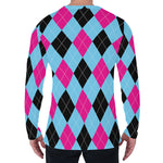 Blue Pink And Black Argyle Pattern Print Men's Long Sleeve T-Shirt