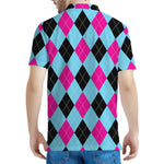 Blue Pink And Black Argyle Pattern Print Men's Polo Shirt